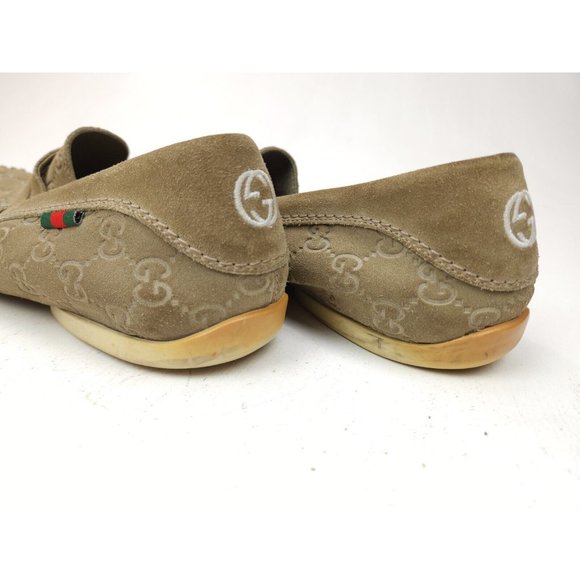Gucci Guccissima Suede Embossed GG Beige Driving Loafers Size 8.5 US 9-9.5 - Picture 10 of 14